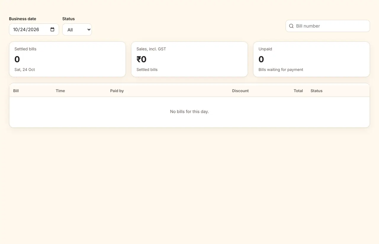 Billing and shift close with payments by method